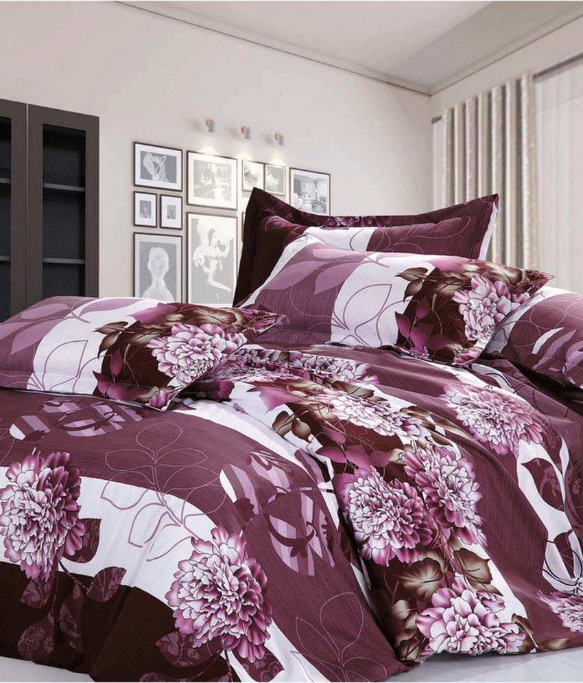 Dolphy Dull Wine Color Poly Cotton Double Bed Sheet Set