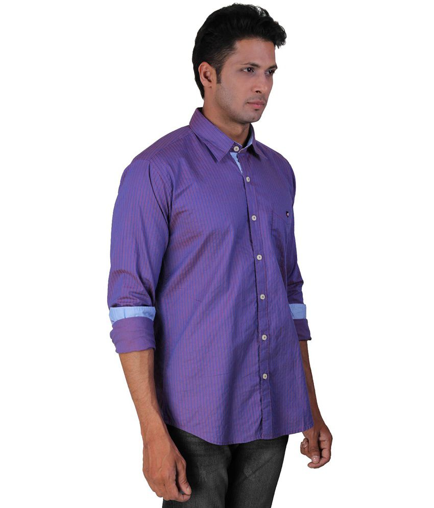 Dave Cotton Blend Purple Casual Men Shirt - Buy Dave Cotton Blend ...
