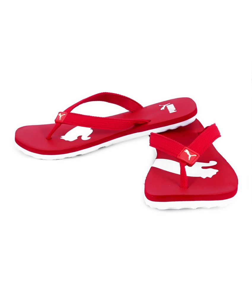 red puma flip flops