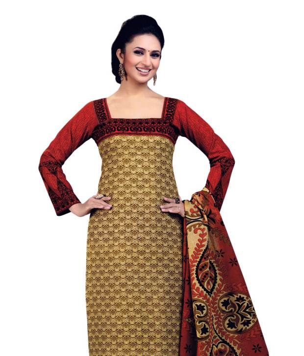Shree Ganesh Gold Cotton Printed Dress Material - Buy Shree Ganesh Gold Cotton Printed Dress 