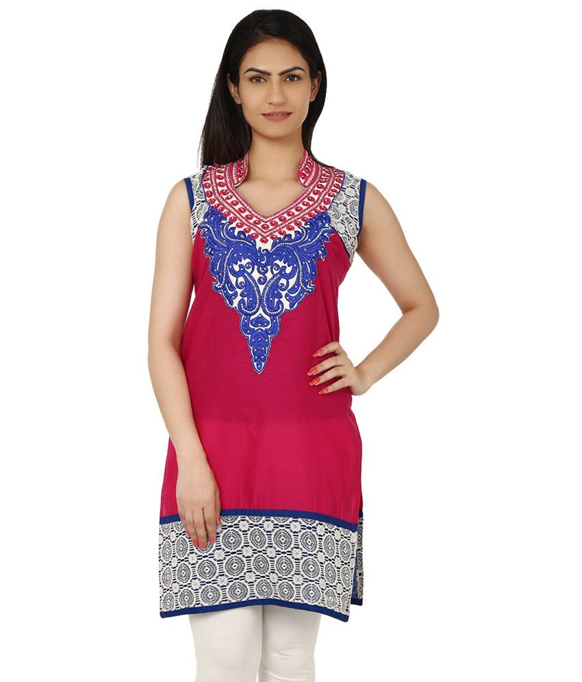 pink blue combination kurti