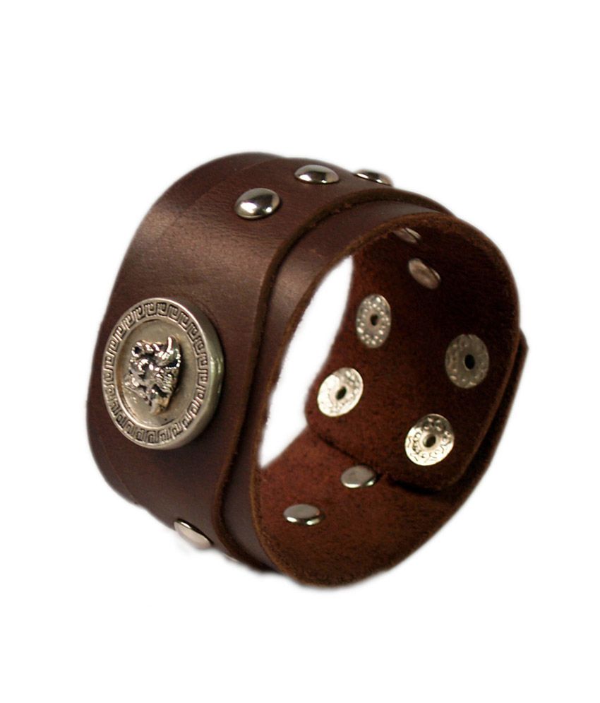 VR Designers Silver Charm Brown Leather Wrist Band: Buy Online at Low ...