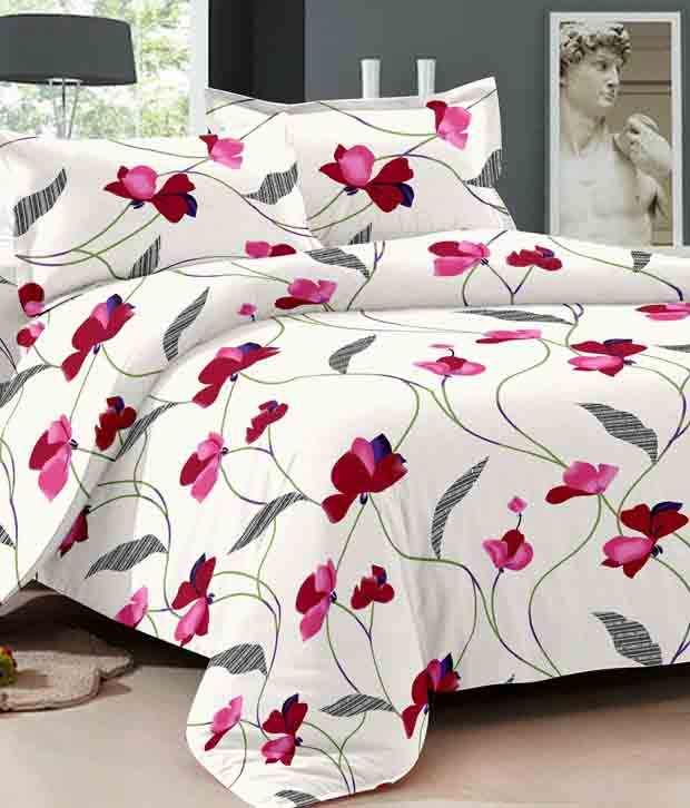Ahmedabad Cotton Pink Cotton Single Bed Sheet With 2 Pillow Covers