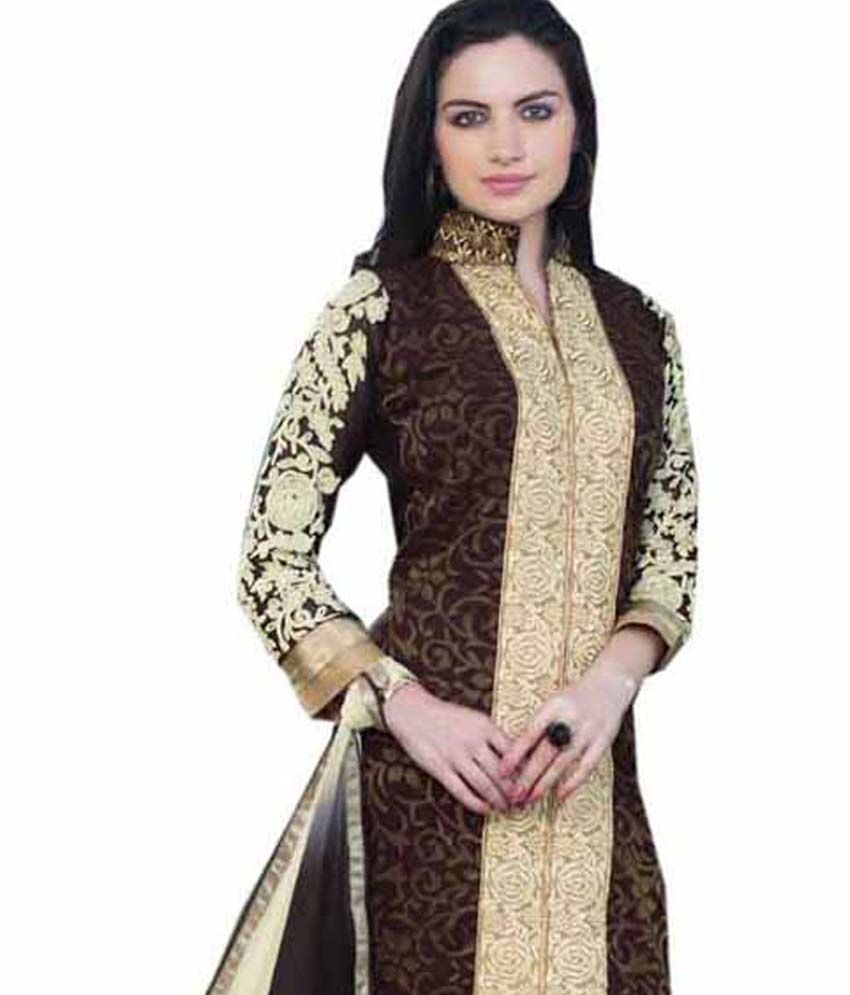 Amyra Beige Crepe Jacquard Embroidered Dress Material Buy Amyra Beige