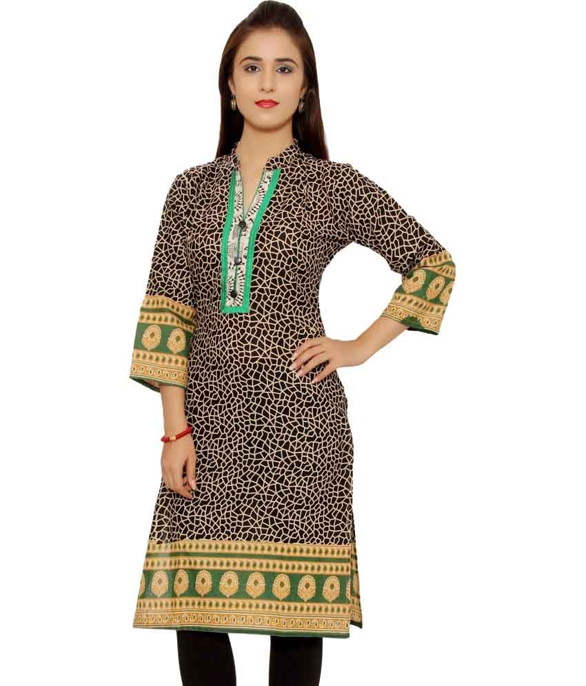 Aawari Brwon and Green Cotton Kurti - Buy Aawari Brwon and Green Cotton ...