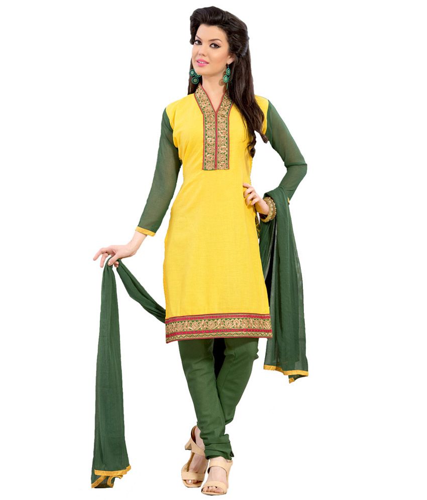 Victory Fancy Work Dress Material Yellow - Buy Victory Fancy Work Dress