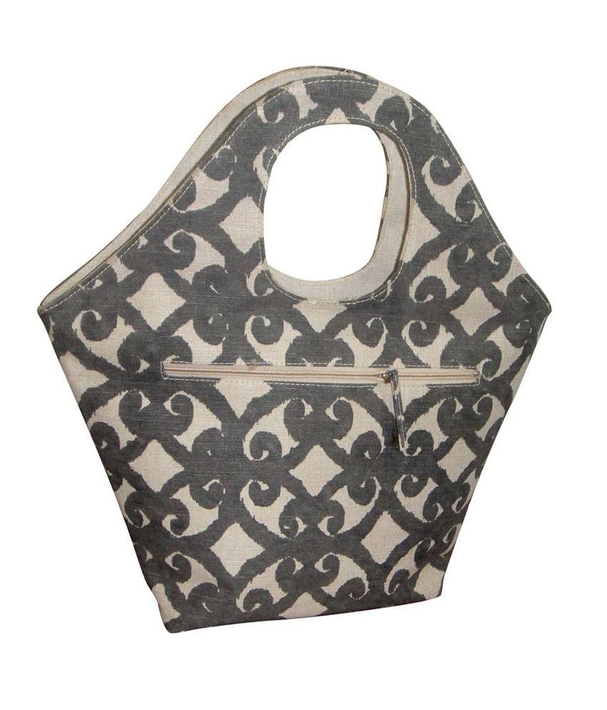 Buy EARTHBAGS Grey Damask print Juco Fashion Bag with Zipper Closure at