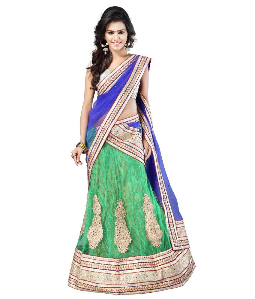 net lehenga green colour