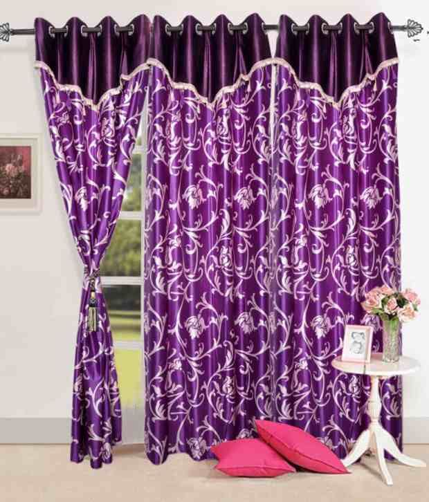 24 Decor Set Of 2 Door Eyelet Curtains Printed Purple At Low Snapdeal Door Eyelet Curtains Printed Purple, Purple Color Curtains