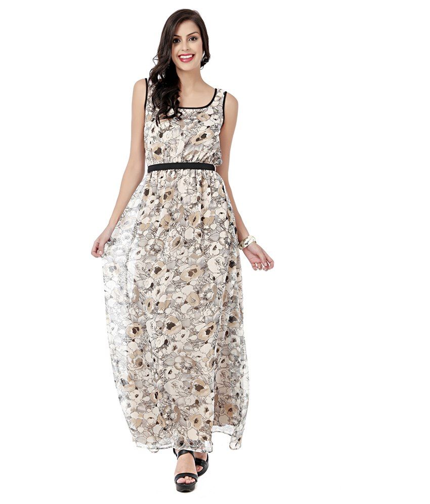 Eavan Beige Poly Chiffon Maxi Dress - Buy Eavan Beige Poly Chiffon Maxi Dress Online at Best 