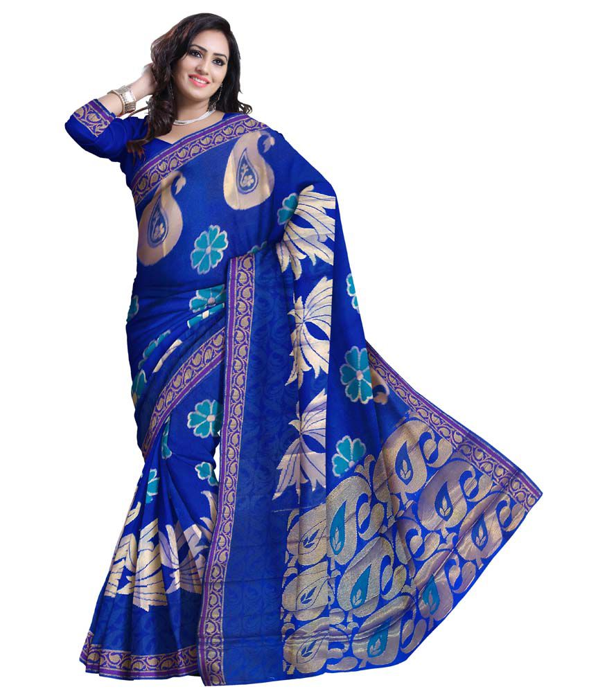M S Blue Silk Uppada Saree With Blouse Piece - Buy M S Blue Silk Uppada ...