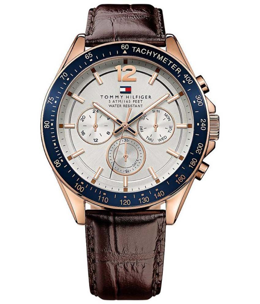 Tommy Hilfiger Silver Leather Round Watch For Men - Buy Tommy Hilfiger