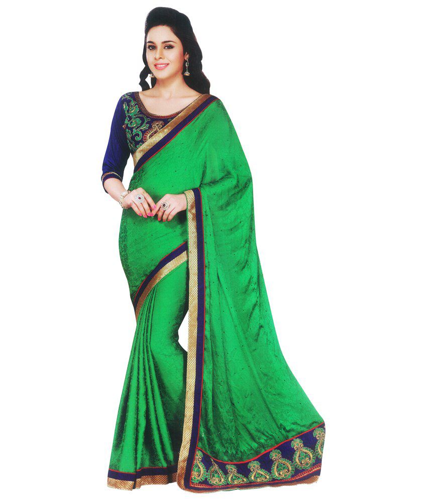 Rang Roop Green Polysatin Saree With Blouse Piece - Buy Rang Roop Green ...