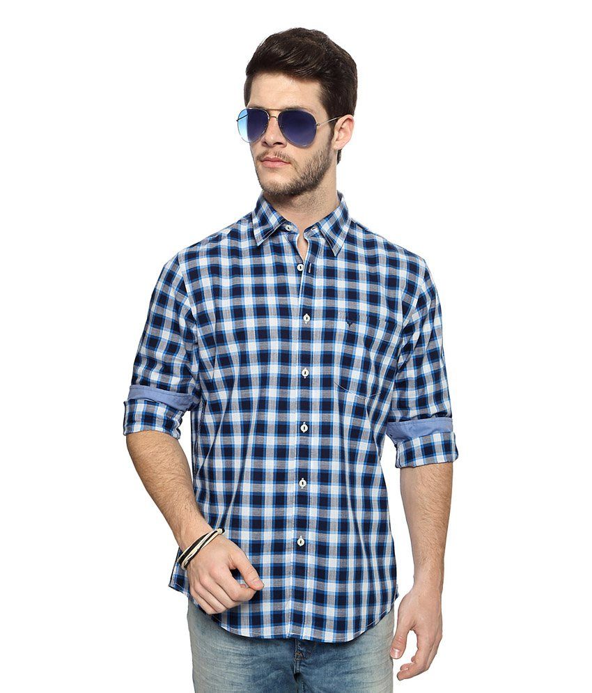 Allen Solly Dark Blue and Grey Checkered Custom Fit Shirt - Buy Allen ...