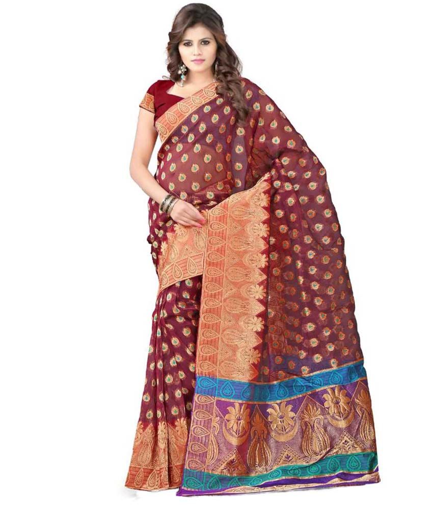 It's Bani Maroon Art Silk Saree With Blouse Piece - Buy It's Bani ...