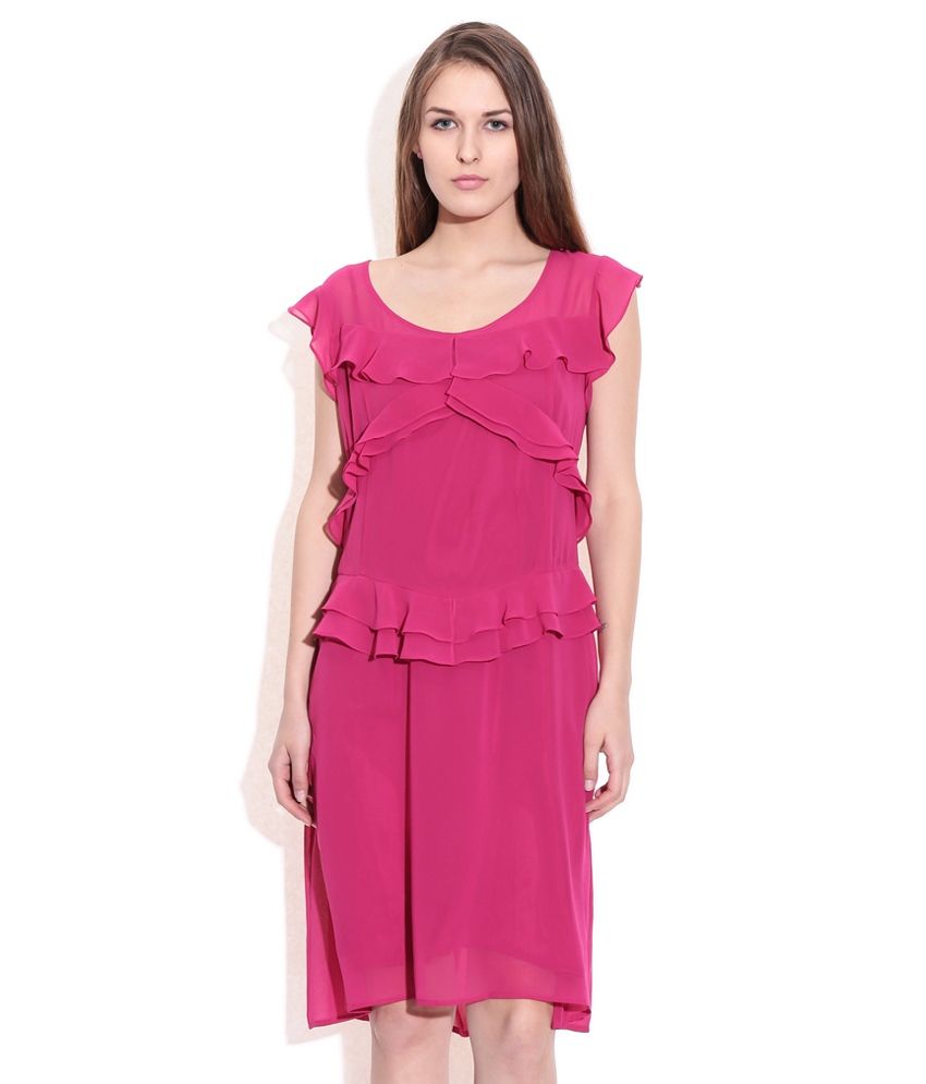 Sisley Pink Solid Ruffled Dress Buy Sisley Pink Solid Ruffled Dress
