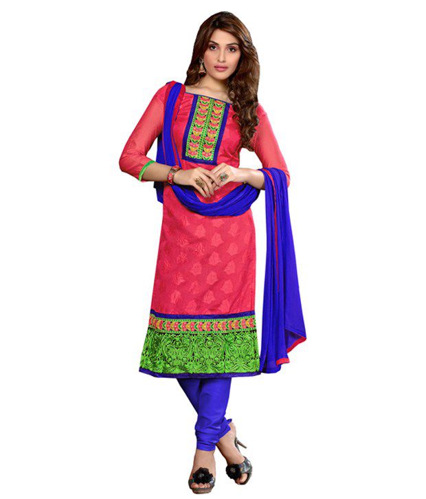 Palav Pink Cotton Paithani Pakistani Suit Dress Material - Buy Palav ...