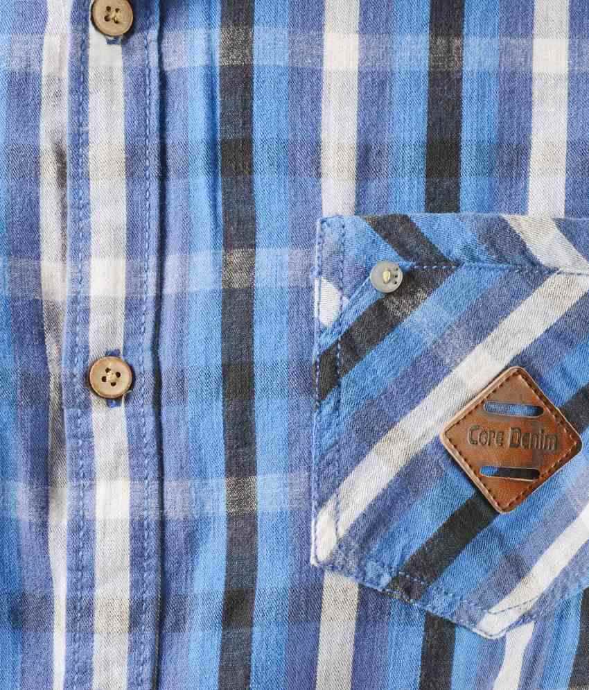 Vintage Blue Cotton Slim Fit Checks Casual Shirt - Buy Vintage Blue ...
