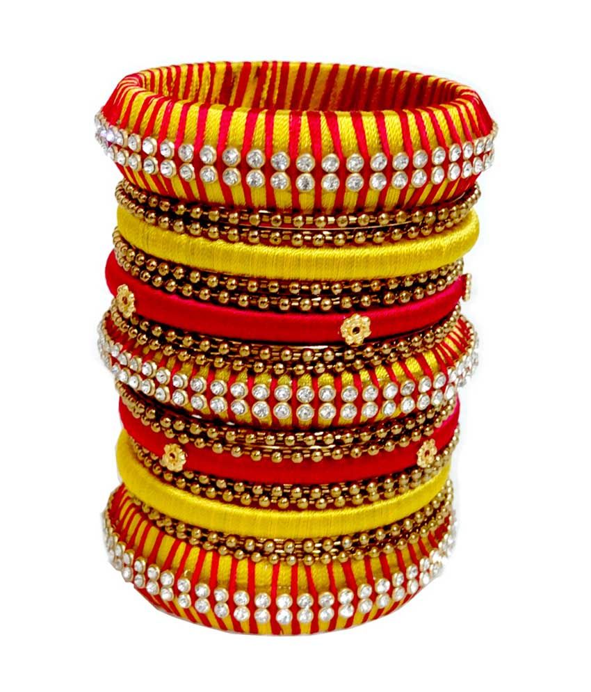 Silk Thread Accessories Red Colour Spark Bangles: Buy Silk Thread ...