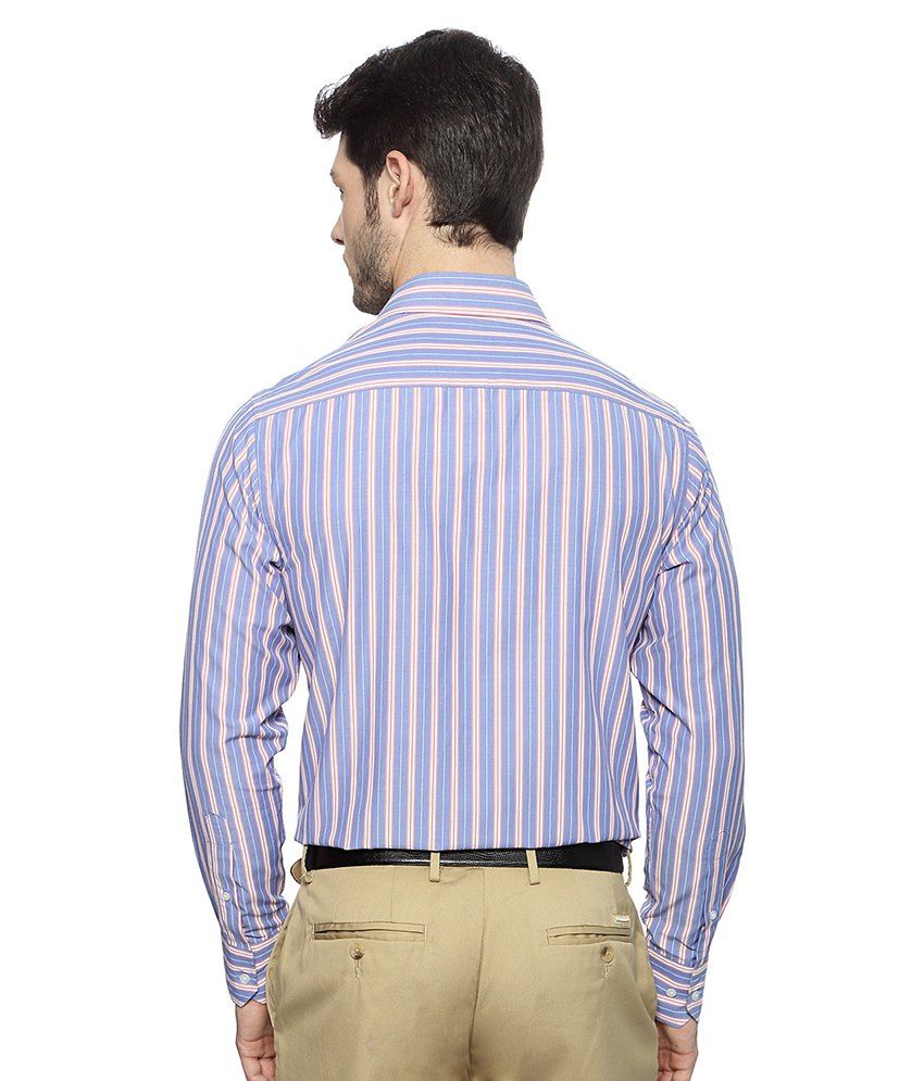 Peter England Blue Stripe Full Sleeves Business Casual Slim Fit Shirts