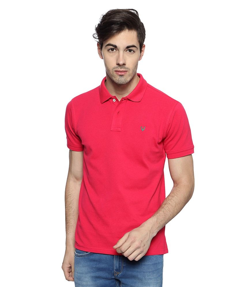 Allen Solly Pink Solid Regular Fit Polo Neck T-shirt - Buy Allen Solly ...