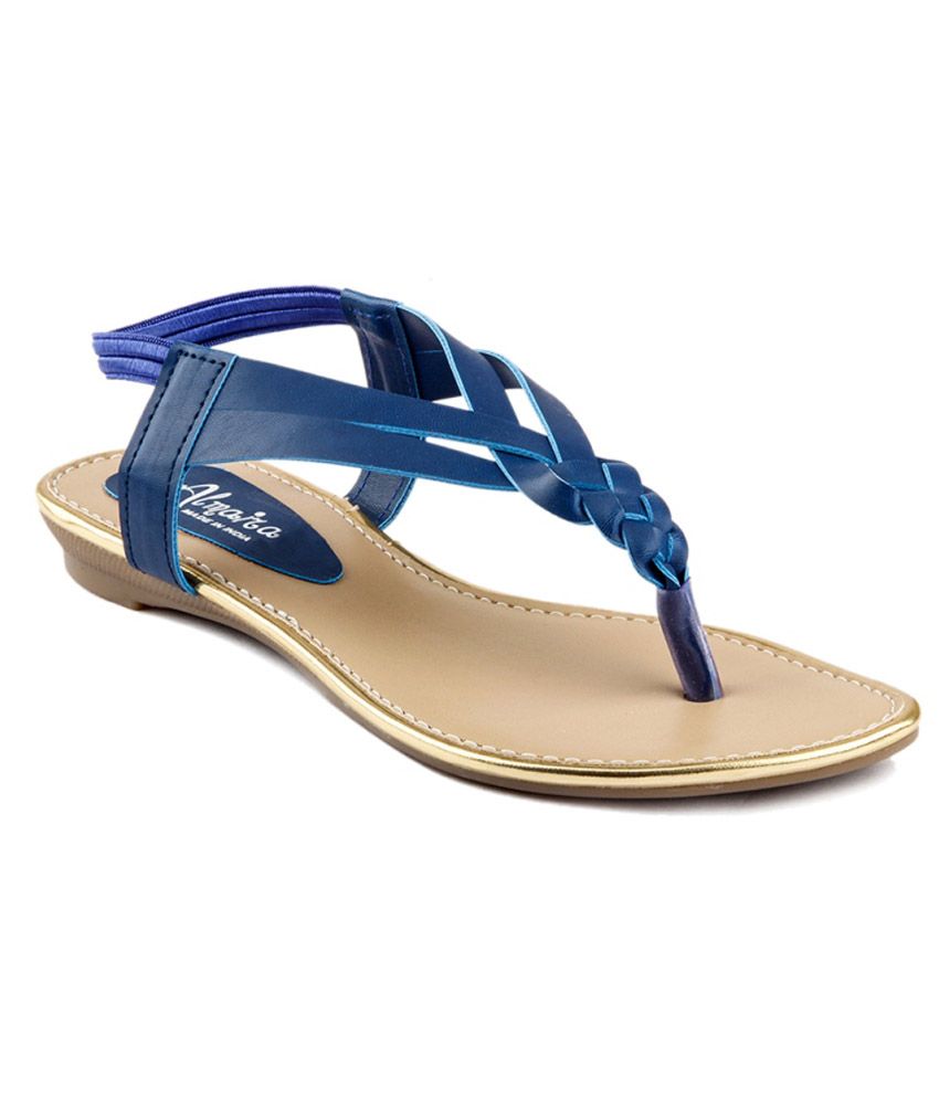 Almaira blue low heel v-shaped sandals For Women Price in India- Buy Almaira blue low heel v 