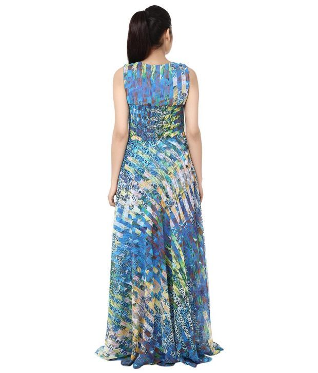Saheli Blue Georgette Printed Long Gown 