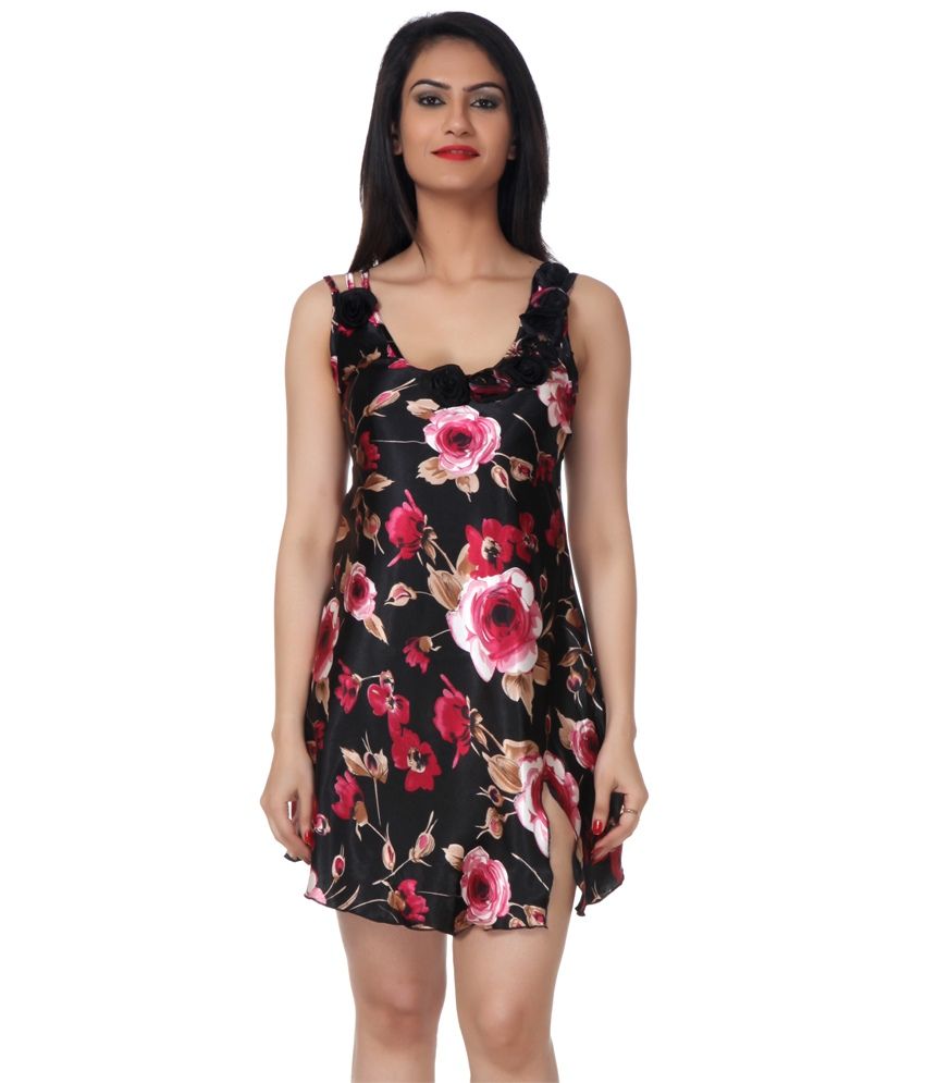Buy A F Affair Multi Print Black Woven Satin Baby Doll Nighty 1Pc Online at Best Prices in India 