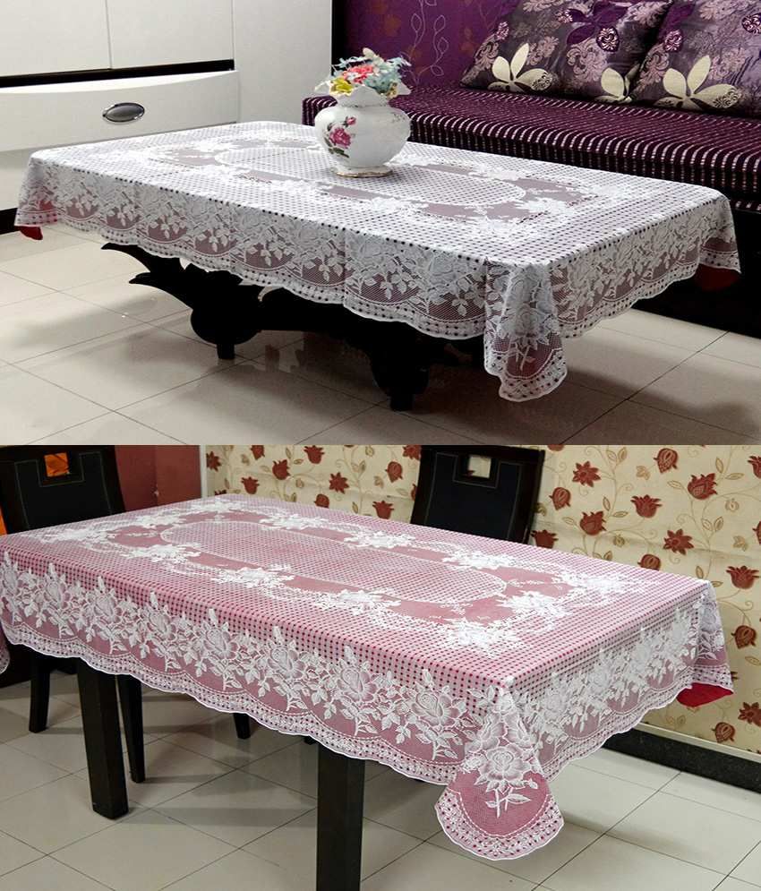 Katwa Clasic Rose Lace Vinyl Tablecloth Combo Pack (1Pc. Center Table