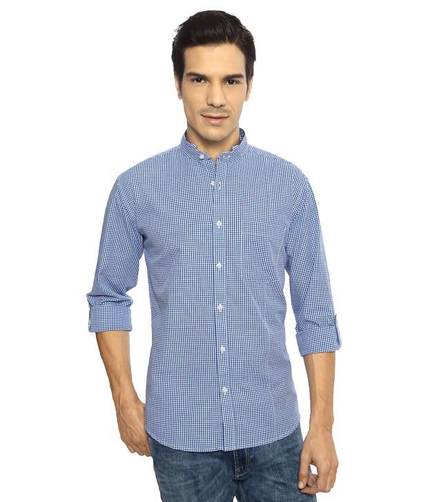 Van Heusen V Dot Blue Checkered Slim Fit Shirt - Buy Van Heusen V Dot ...
