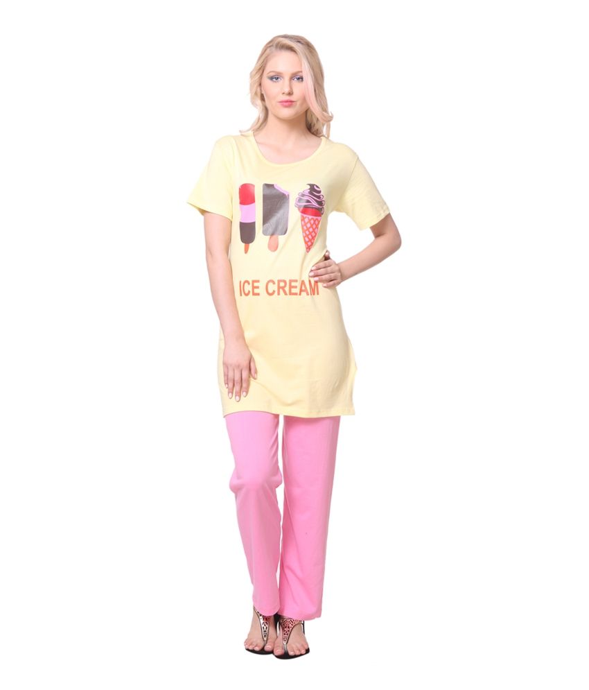     			Wako Yellow And Pink Cotton Nightsuit Sets