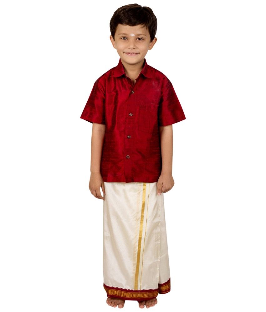 maroon shirt with dhoti