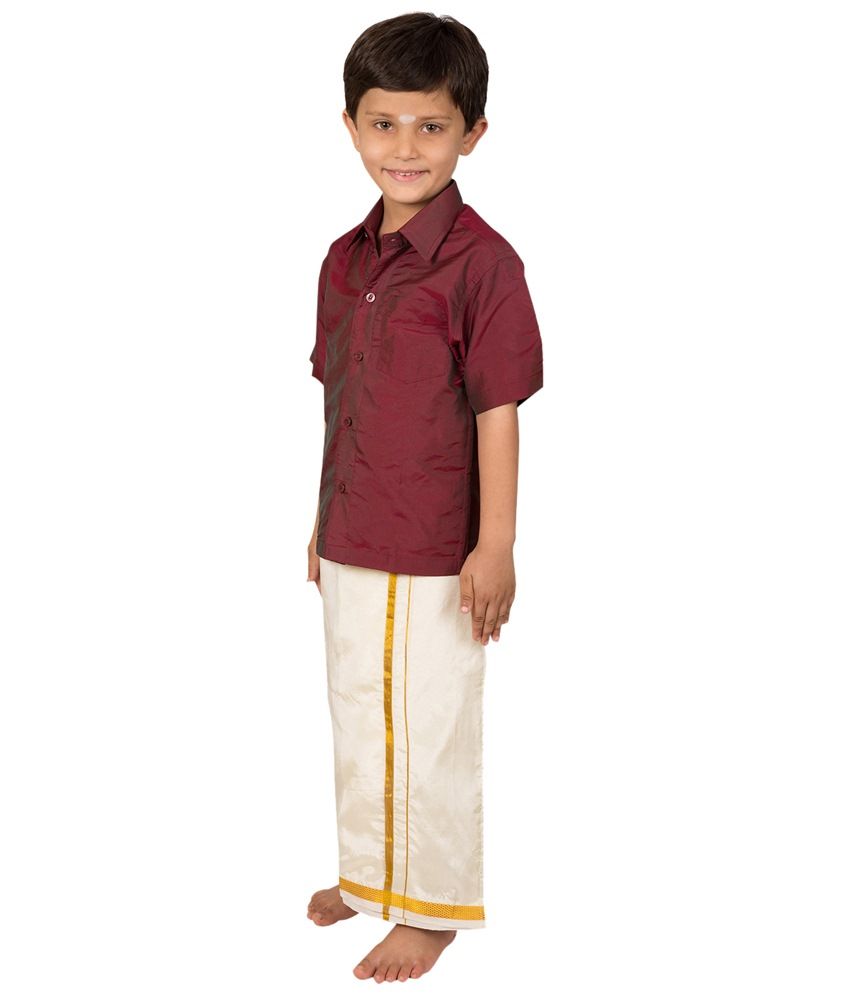 maroon shirt with dhoti