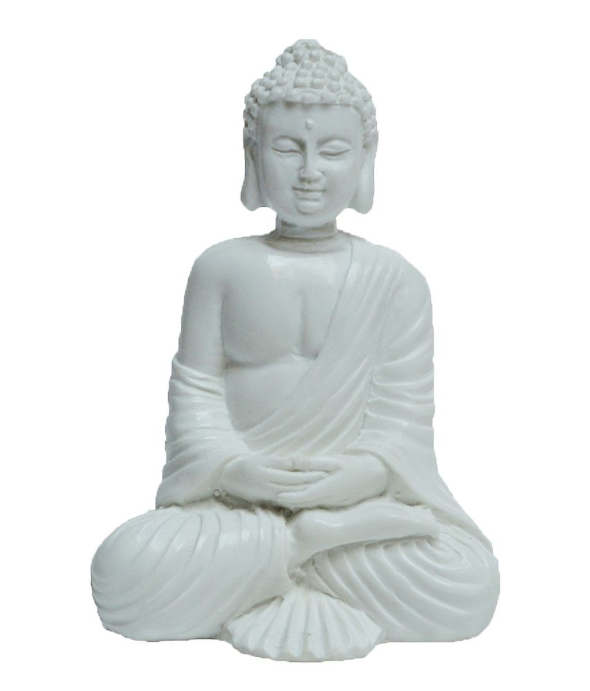     			eCraftIndia Polyresin Pure White Resting Buddha on Knee