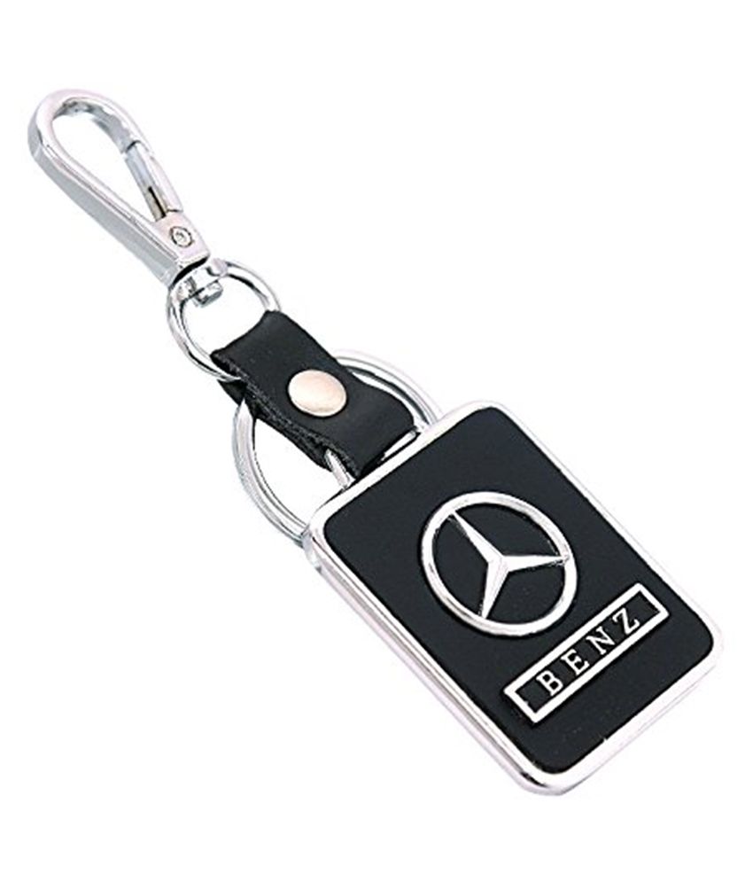 GCT Mercedes Benz Leather Metallic Logo Locking Keychain Black