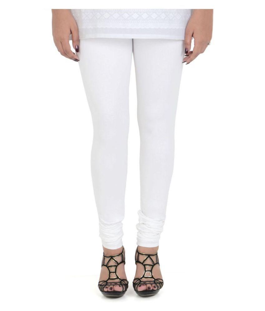     			Vami White Cotton Lycra Leggings