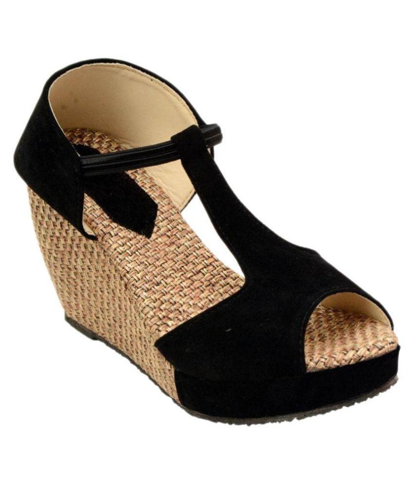 Shoe Lab Black Wedges Heels Price in India Buy Shoe Lab Black Wedges