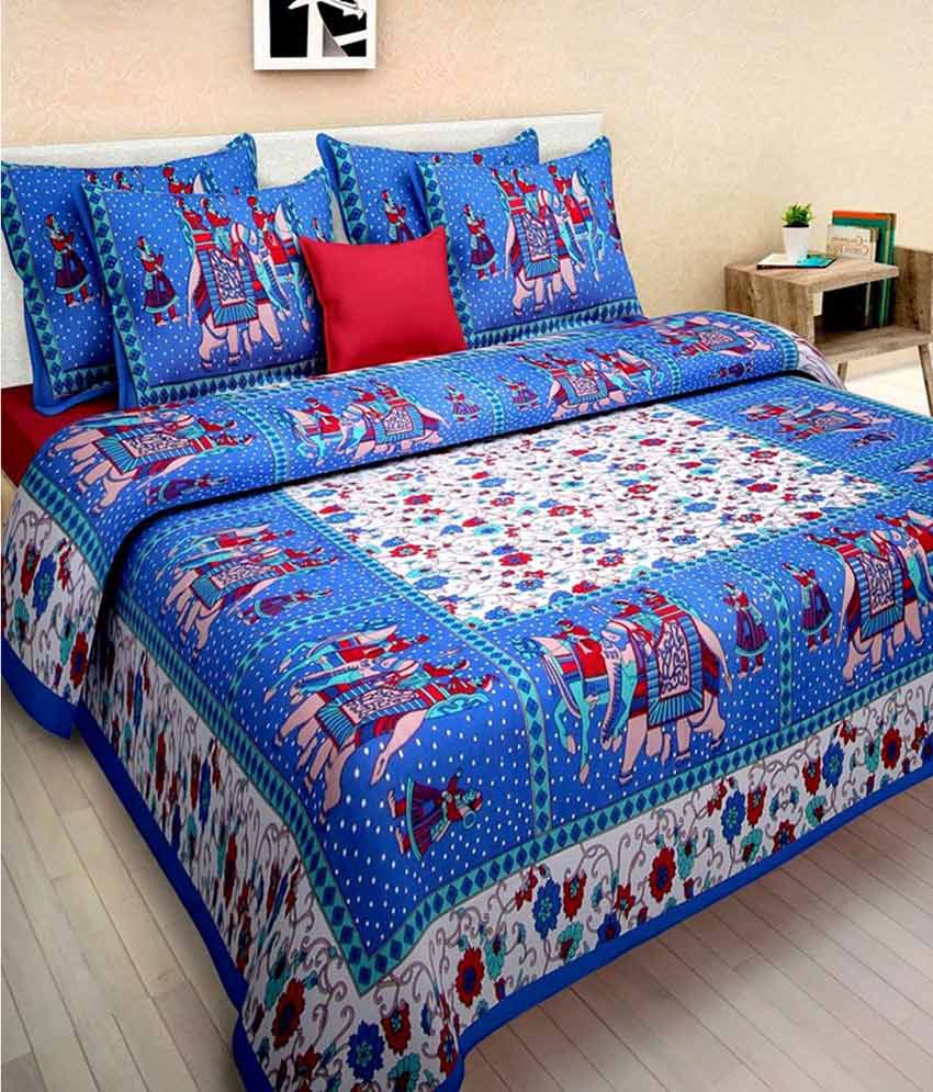    			Kismat Collection Double Cotton Multi-Colour Floral Bed Sheet