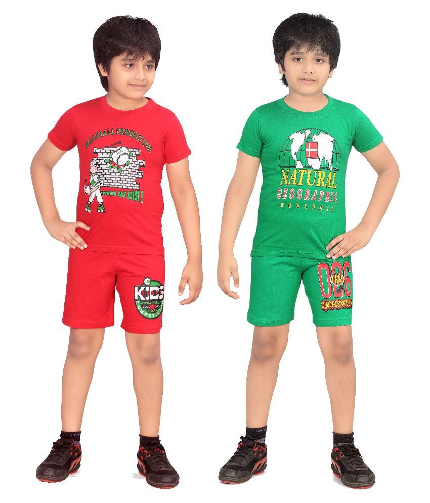     			Dongli Multicolor Cotton T-Shirt & Shorts - Pack of 2