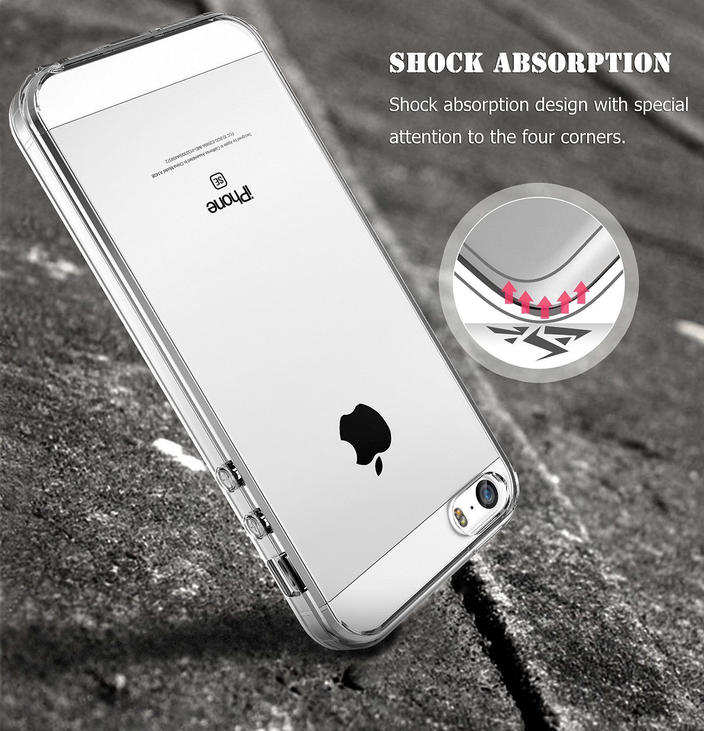 E LV Apple iPhone 5S Slim Scratch / Dust Proof Hybrid Transparent BACK with Shock Absorbing ...