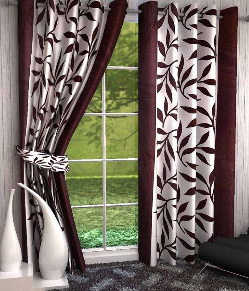     			Panipat Textile Hub Printed Semi-Transparent Eyelet Window Curtain 5 ft Pack of 2 -Brown