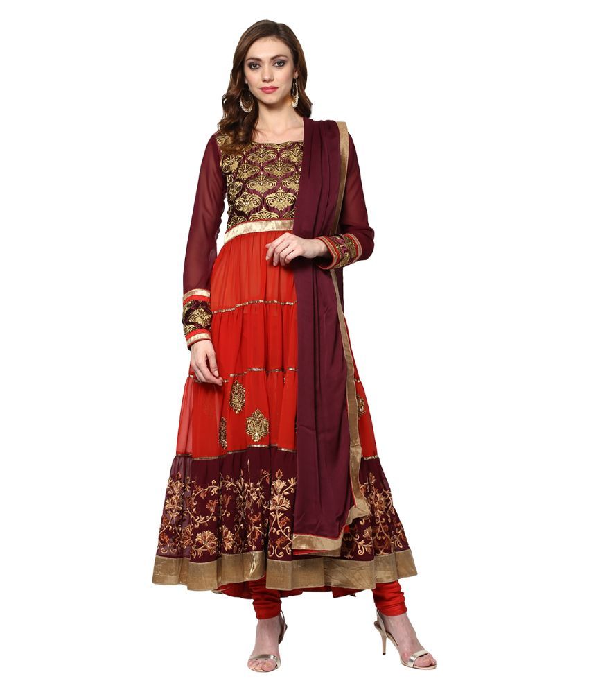 Yepme Red Cotton Anarkali Semi Stitched Suit - Buy Yepme Red Cotton ...