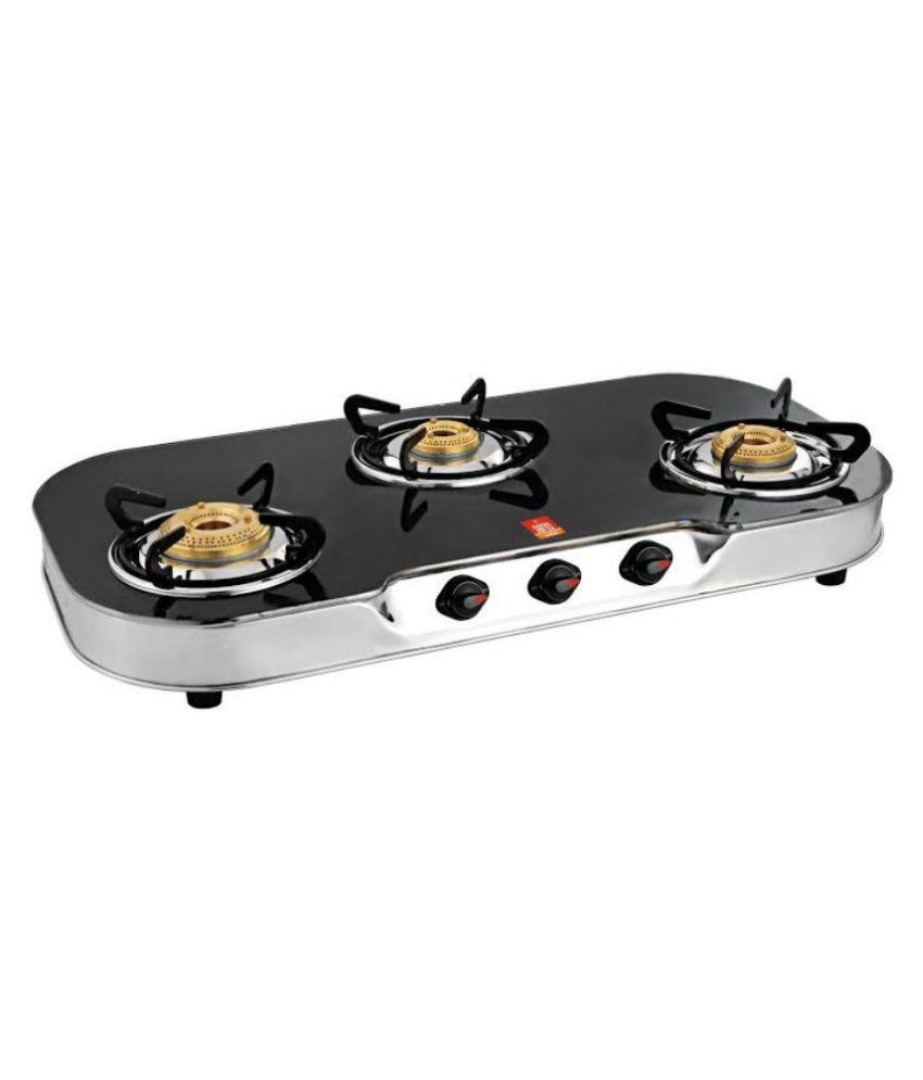 Surya Shine SUR623PBB 3 Burner Glass Manual Gas Stove Price in India
