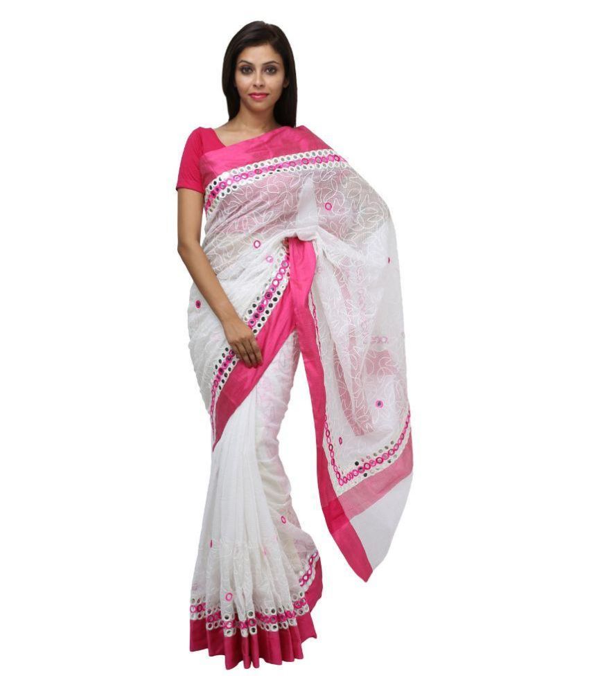 White cotton silk saree Clearance