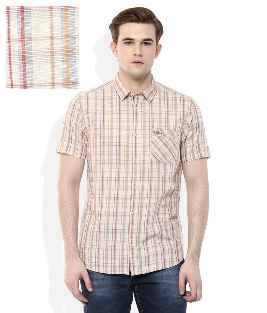 beige checked shirt