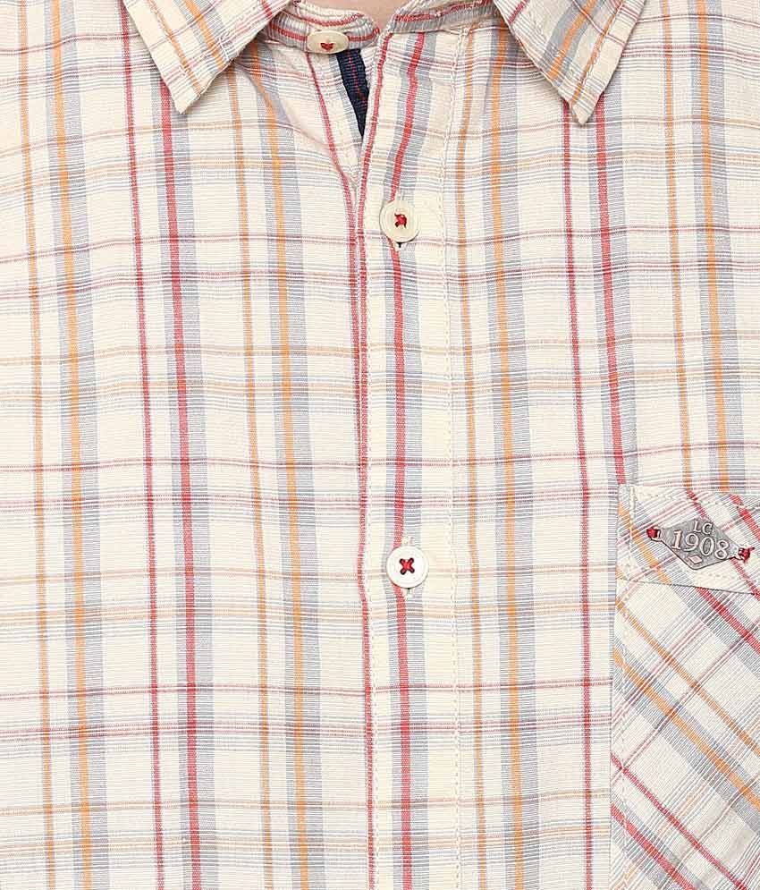 beige checked shirt