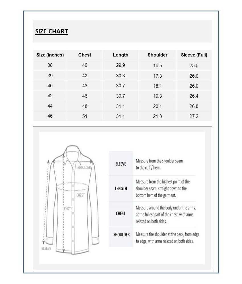 Formal Shirt Size Chart India