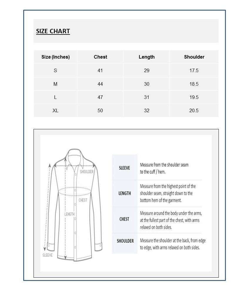 indian terrain shirts size chart