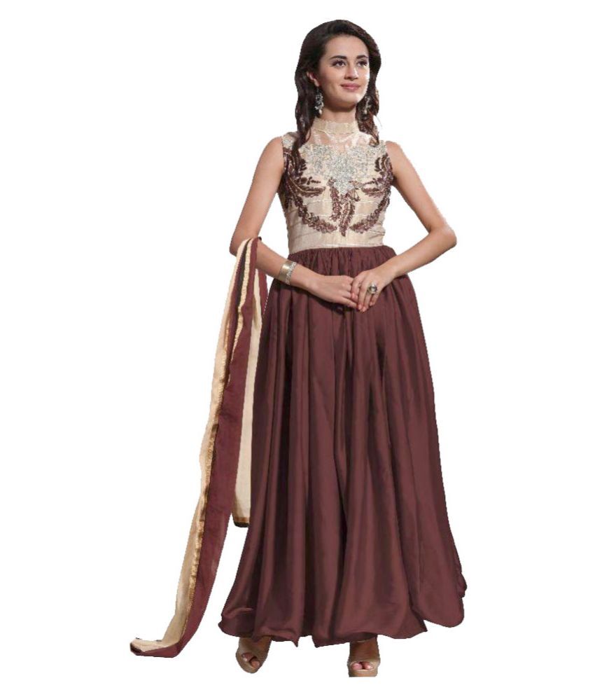 Craftliva Brown Georgette Anarkali Semi Stitched Suit - Buy Craftliva ...