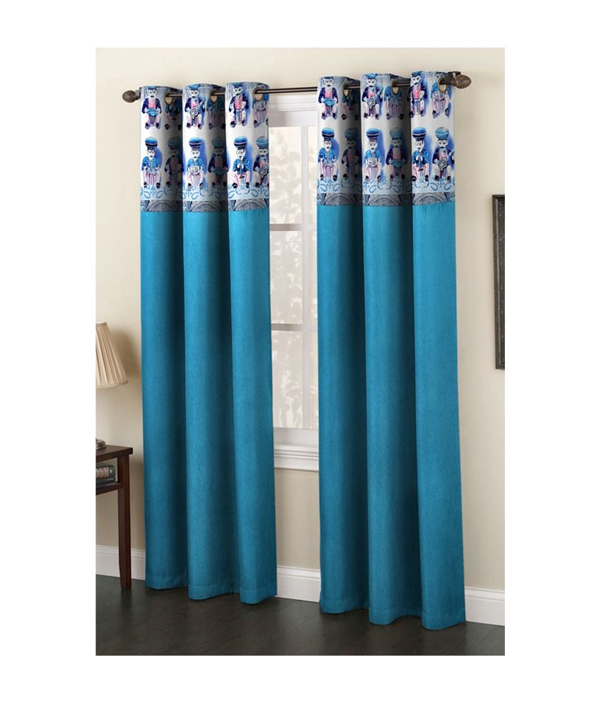     			Homefab India Contemporary Semi-Transparent Eyelet Long Door Curtain 9ft (Pack of 2) - Blue